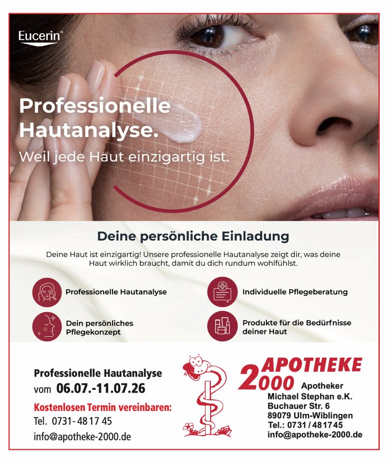 Professionelle Hautanalyse in der Apotheke 2000 Informationsbild zur professionellen Hautanalyse in der Apotheke 2000 in Ulm-Wiblingen.